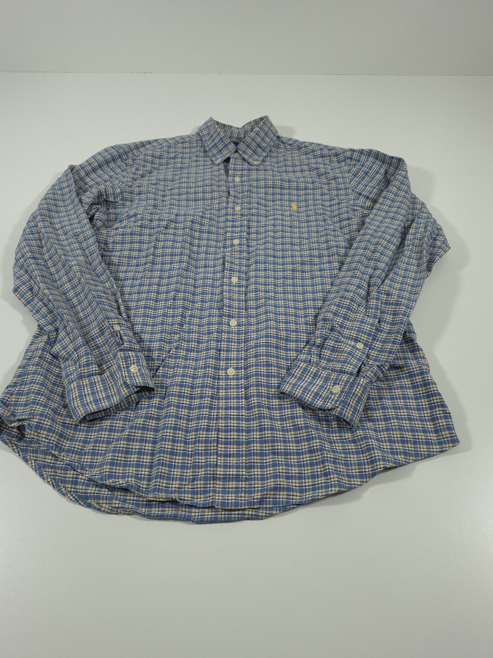Ralph Lauren Shirt Mens L Blue Plaid Custom Fit Button Down L/S Pony Cotton